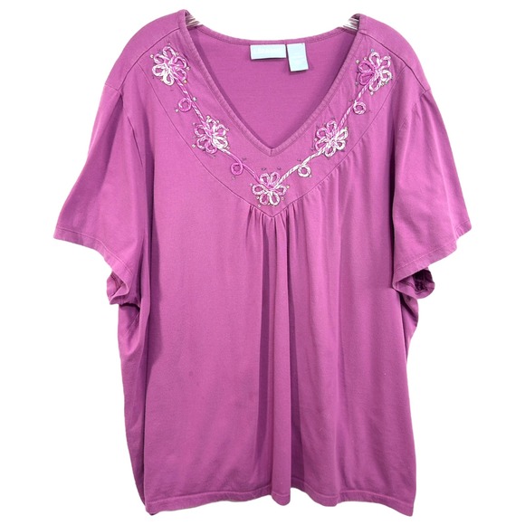 Liz & Me Tops - Liz‎ & Me Plus Size 30W 32W Top 4X Purple Floral Top V Neck Short Sleeve 350
